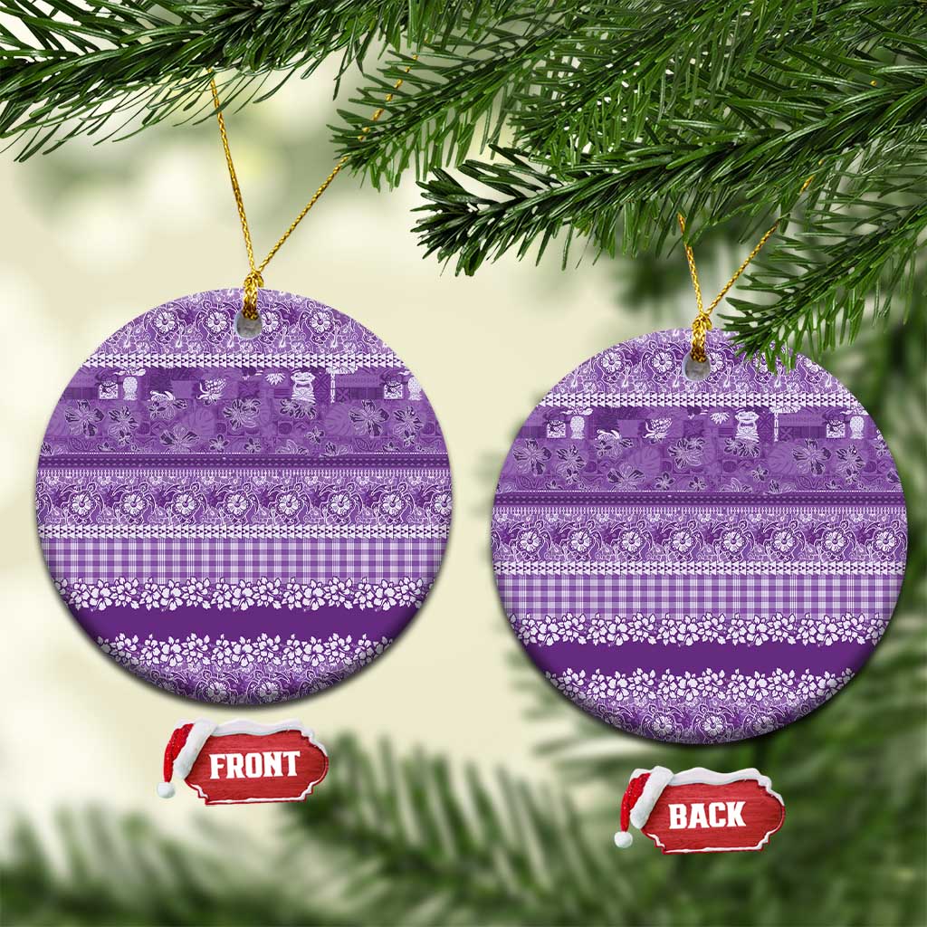 Hawaiian Hibiscus Honu Ceramic Ornament Purple Mele Kalikimaka Palaka Spirit LT9 Circle Purple - Polynesian Pride