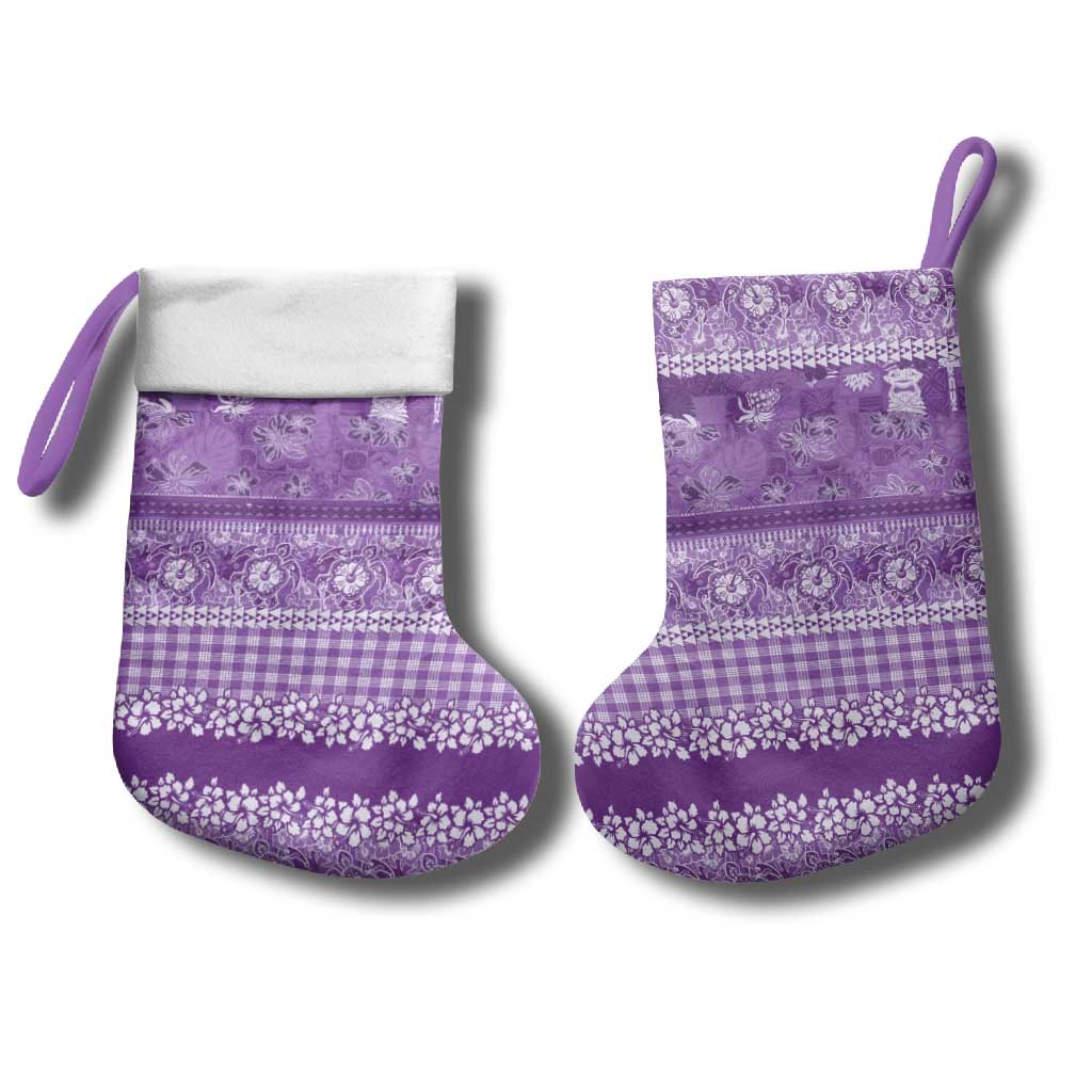 Hawaiian Hibiscus Honu Christmas Stocking Purple Mele Kalikimaka Palaka Spirit LT9 - Polynesian Pride