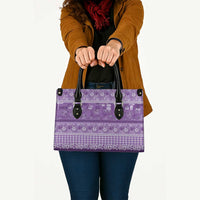 Hawaiian Hibiscus Honu Leather Bag Purple Mele Kalikimaka Palaka Spirit LT9 - Polynesian Pride