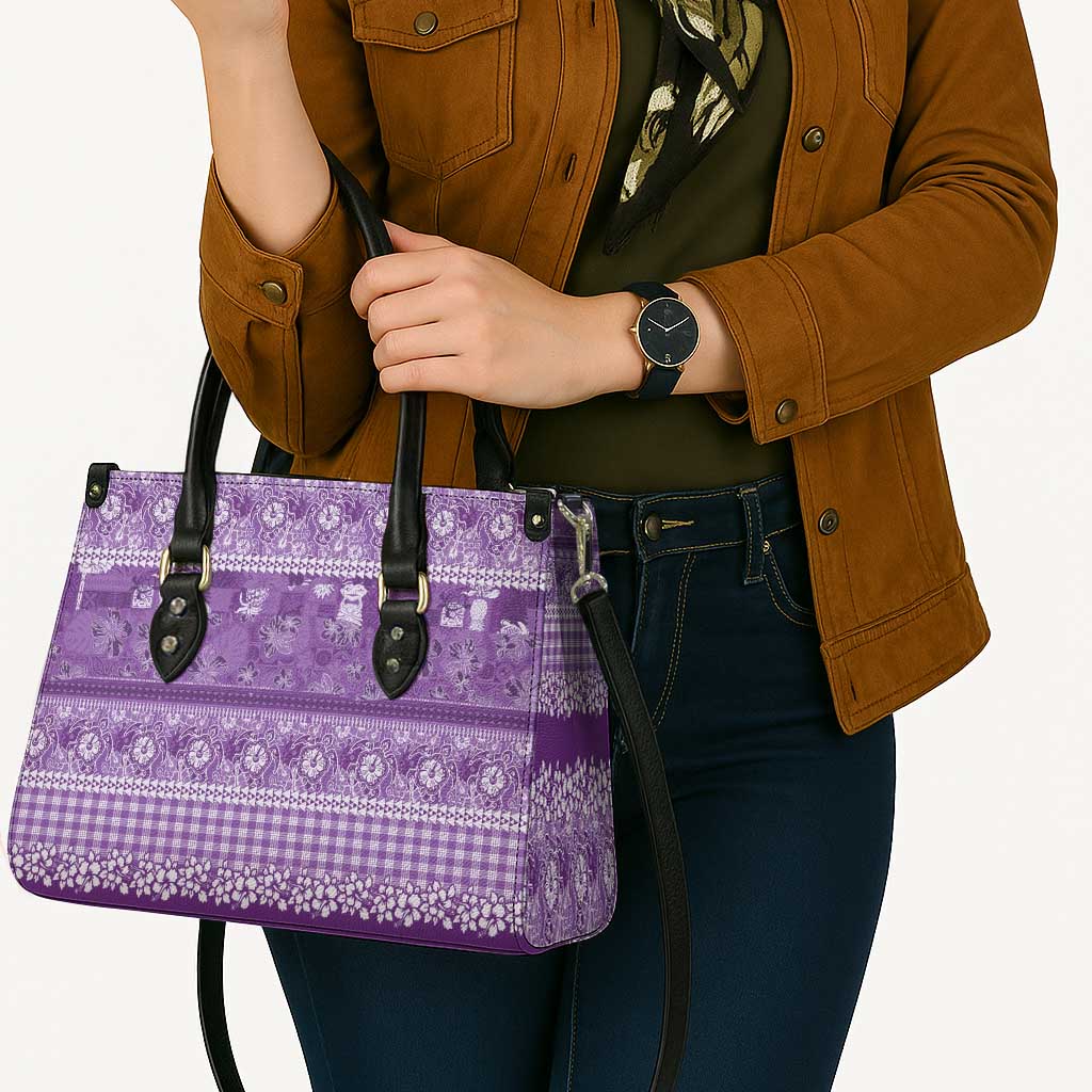 Hawaiian Hibiscus Honu Leather Bag Purple Mele Kalikimaka Palaka Spirit LT9 - Polynesian Pride