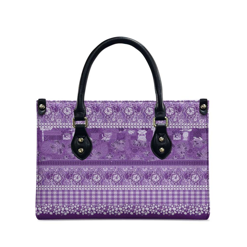 Hawaiian Hibiscus Honu Leather Bag Purple Mele Kalikimaka Palaka Spirit LT9 - Polynesian Pride