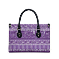 Hawaiian Hibiscus Honu Leather Bag Purple Mele Kalikimaka Palaka Spirit LT9 - Polynesian Pride