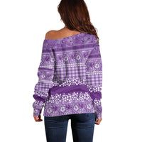 Hawaiian Hibiscus Honu Off Shoulder Sweater Purple Mele Kalikimaka Palaka Spirit LT9 - Polynesian Pride