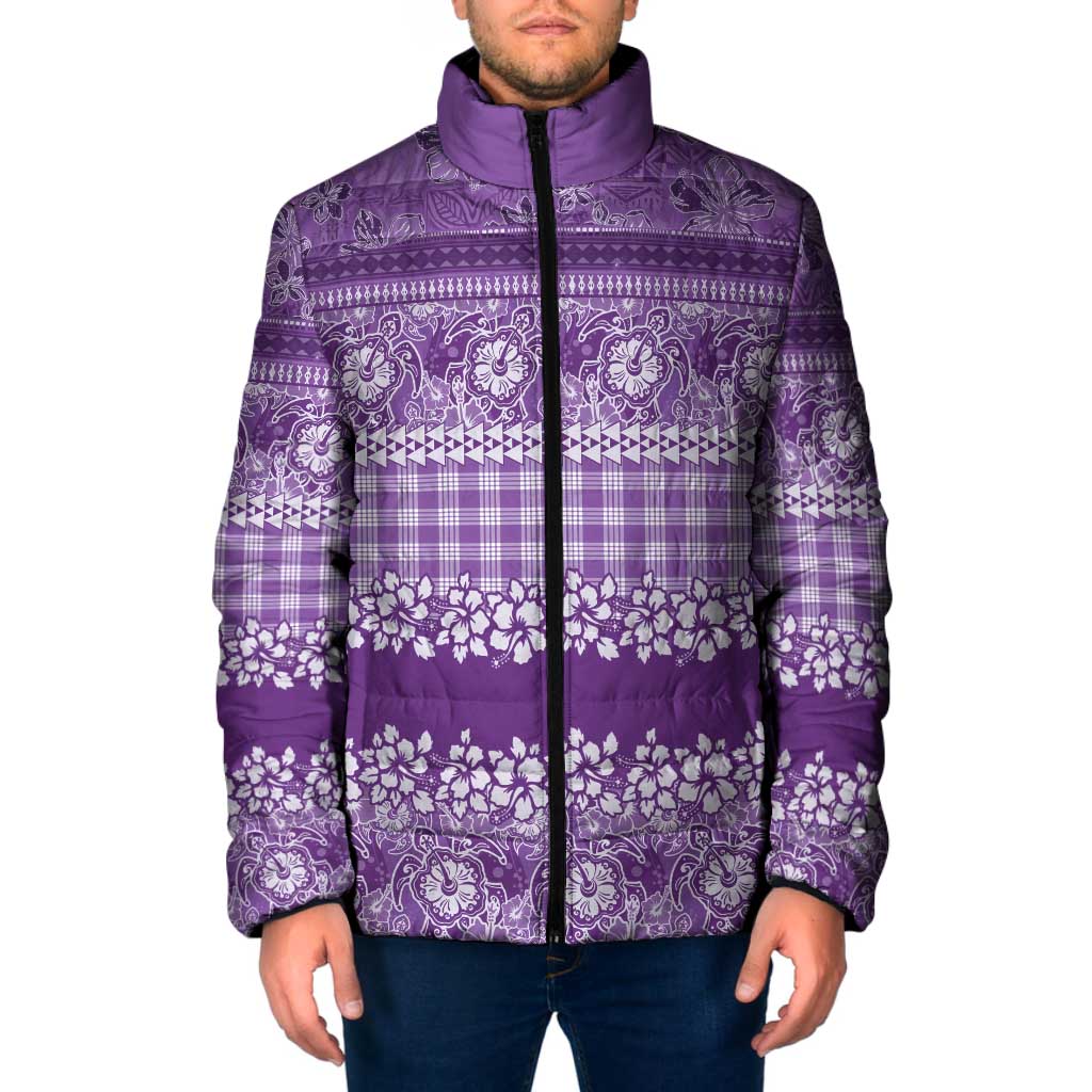 Hawaiian Hibiscus Honu Padded Jacket Purple Mele Kalikimaka Palaka Spirit LT9 Men Purple - Polynesian Pride