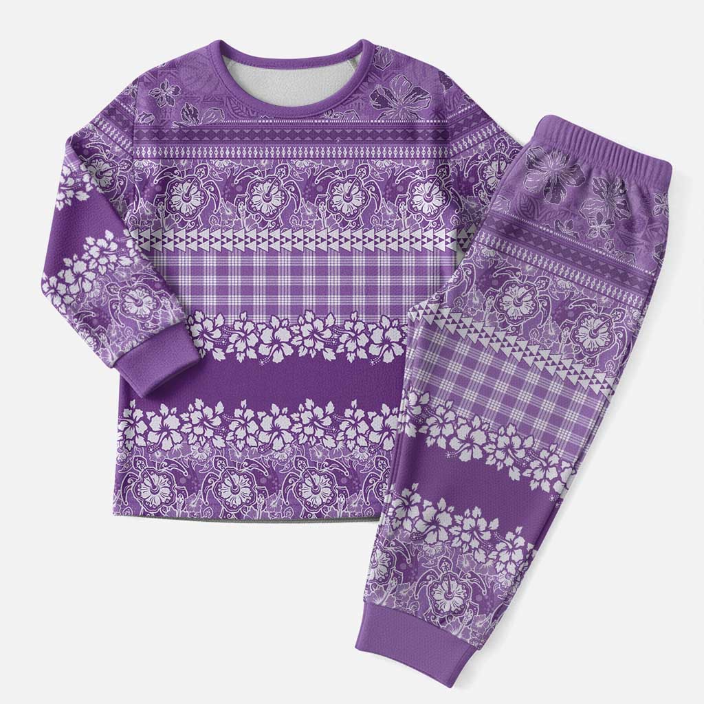 Hawaiian Hibiscus Honu Christmas Pajama Set - Purple Mele Kalikimaka Palaka Spirit LT9 Men Purple - Polynesian Pride
