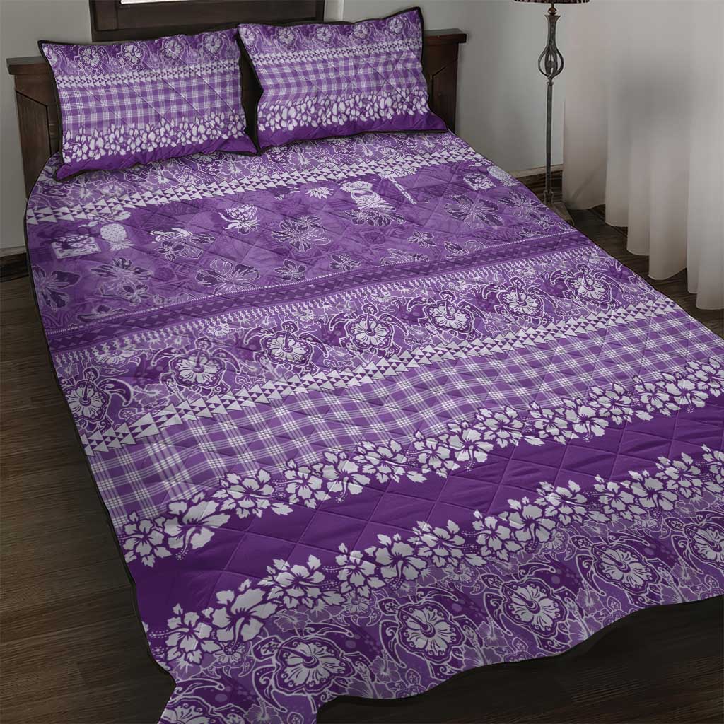Hawaiian Hibiscus Honu Quilt Bed Set Purple Mele Kalikimaka Palaka Spirit LT9 Purple - Polynesian Pride