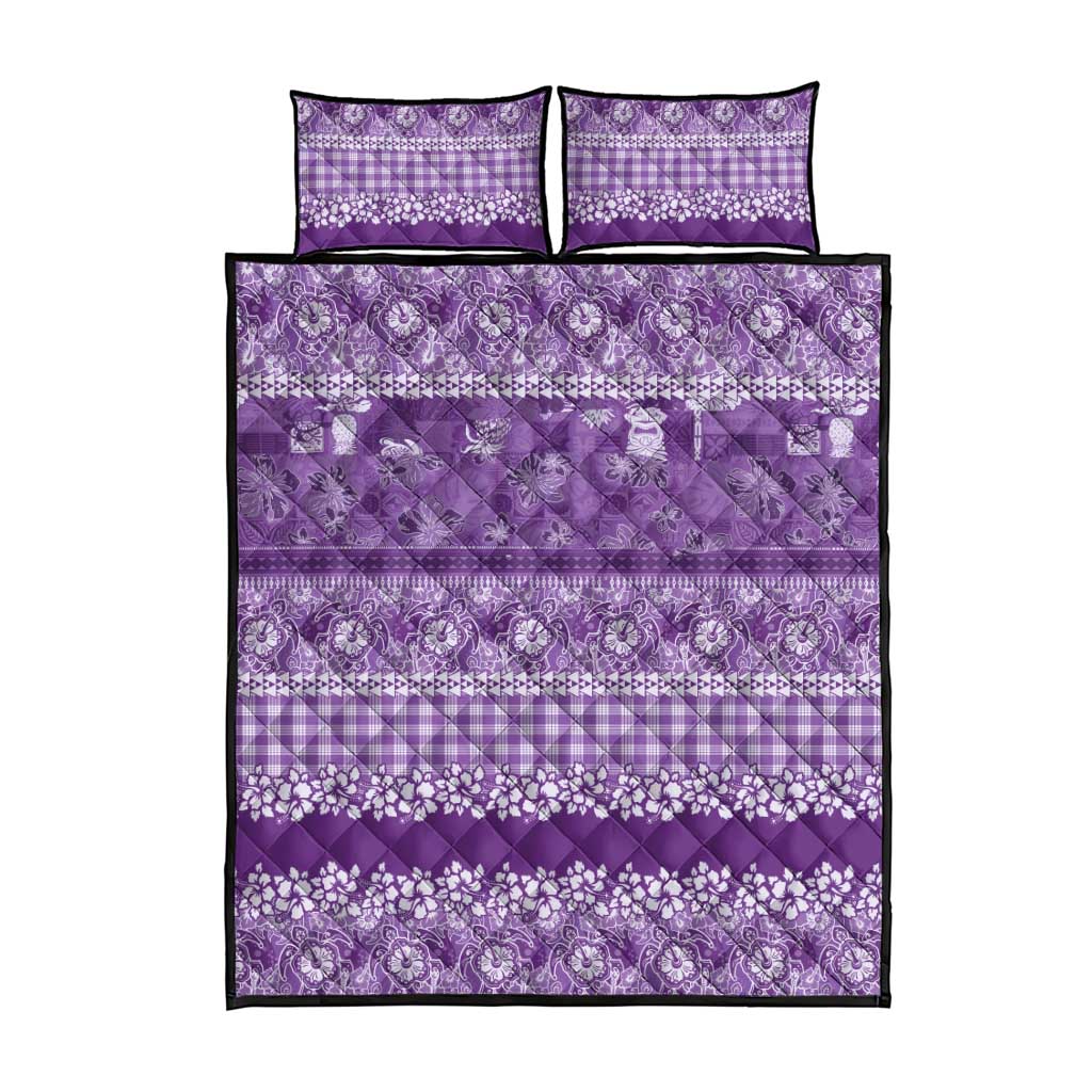 Hawaiian Hibiscus Honu Quilt Bed Set Purple Mele Kalikimaka Palaka Spirit LT9 - Polynesian Pride
