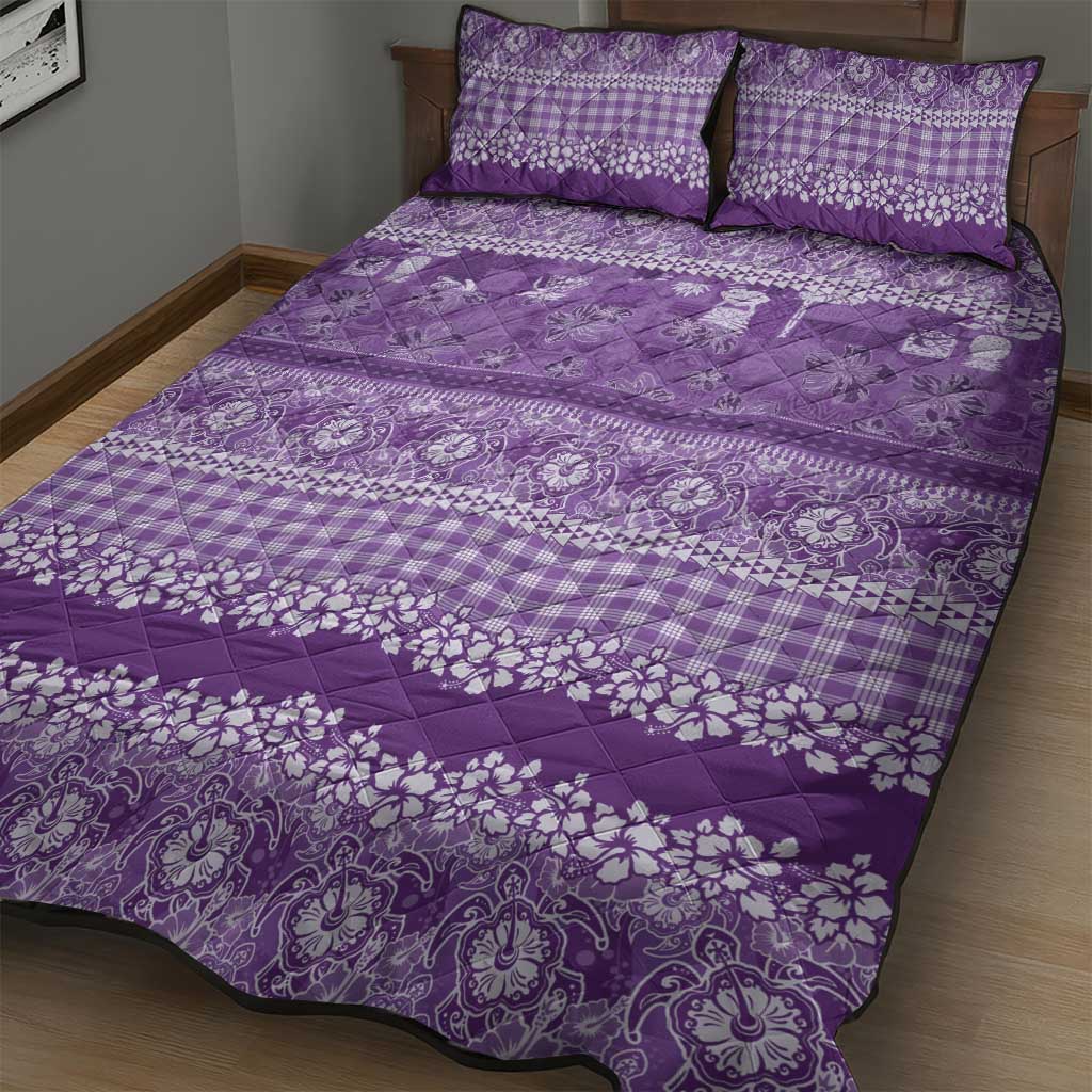 Hawaiian Hibiscus Honu Quilt Bed Set Purple Mele Kalikimaka Palaka Spirit LT9 - Polynesian Pride
