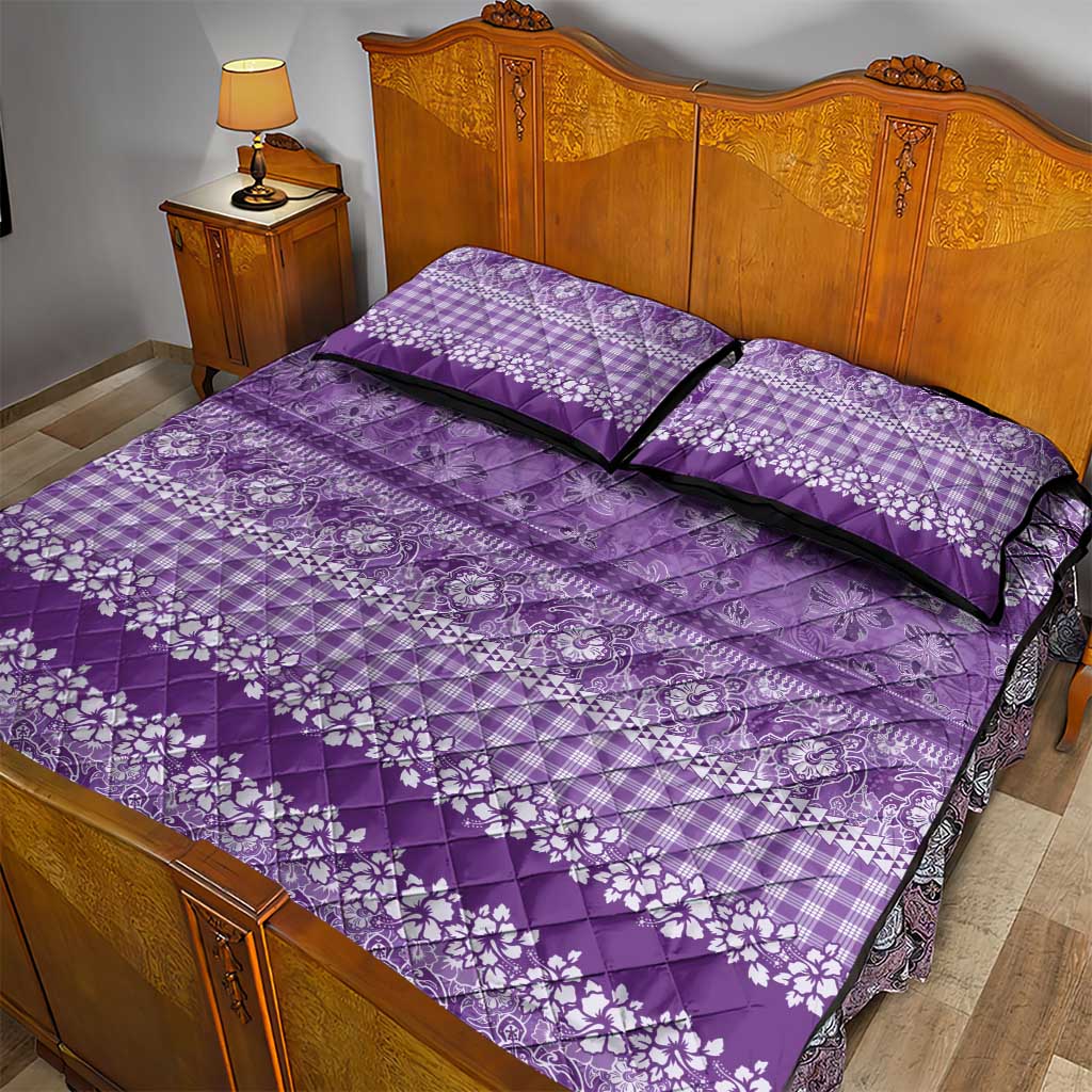 Hawaiian Hibiscus Honu Quilt Bed Set Purple Mele Kalikimaka Palaka Spirit LT9 - Polynesian Pride