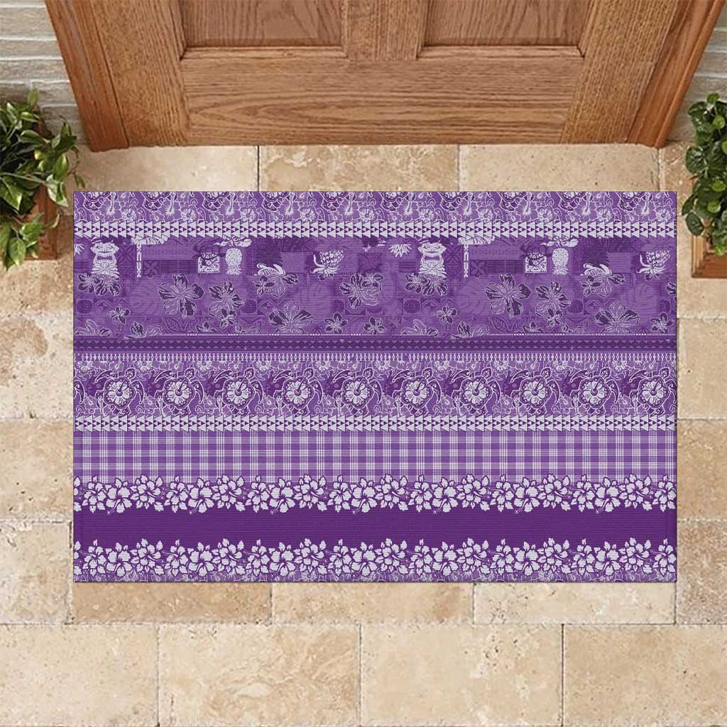 Hawaiian Hibiscus Honu Rubber Doormat Purple Mele Kalikimaka Palaka Spirit LT9 Purple - Polynesian Pride