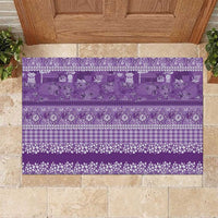 Hawaiian Hibiscus Honu Rubber Doormat Purple Mele Kalikimaka Palaka Spirit LT9 Purple - Polynesian Pride