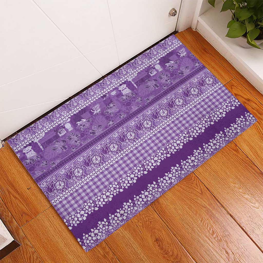 Hawaiian Hibiscus Honu Rubber Doormat Purple Mele Kalikimaka Palaka Spirit LT9 - Polynesian Pride