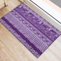 Hawaiian Hibiscus Honu Rubber Doormat Purple Mele Kalikimaka Palaka Spirit LT9 - Polynesian Pride
