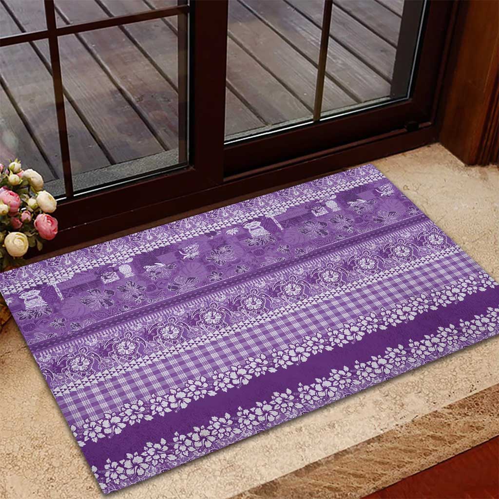 Hawaiian Hibiscus Honu Rubber Doormat Purple Mele Kalikimaka Palaka Spirit LT9 - Polynesian Pride