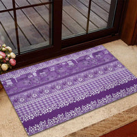 Hawaiian Hibiscus Honu Rubber Doormat Purple Mele Kalikimaka Palaka Spirit LT9 - Polynesian Pride