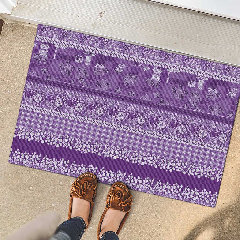 Hawaiian Hibiscus Honu Rubber Doormat Purple Mele Kalikimaka Palaka Spirit LT9 - Polynesian Pride