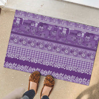 Hawaiian Hibiscus Honu Rubber Doormat Purple Mele Kalikimaka Palaka Spirit LT9 - Polynesian Pride