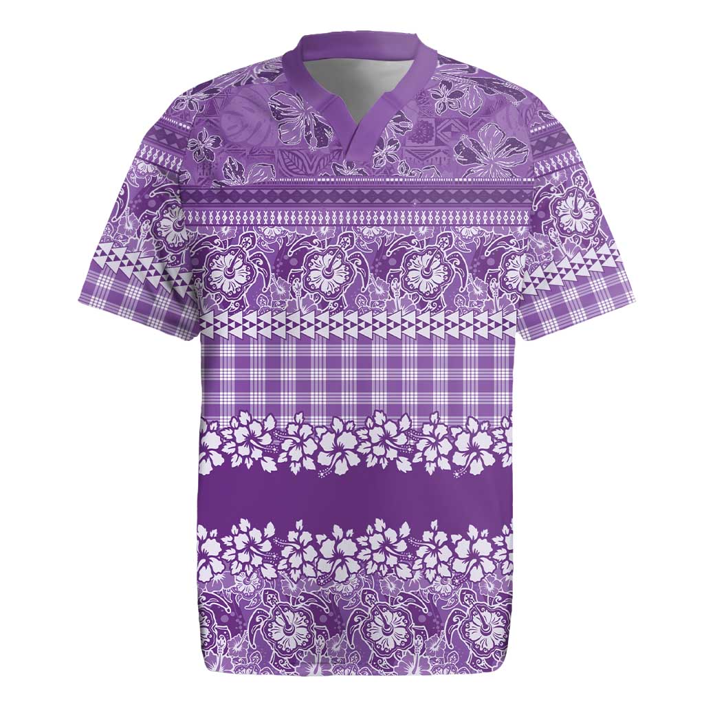 Hawaiian Hibiscus Honu Rugby Jersey Purple Mele Kalikimaka Palaka Spirit LT9 Purple - Polynesian Pride