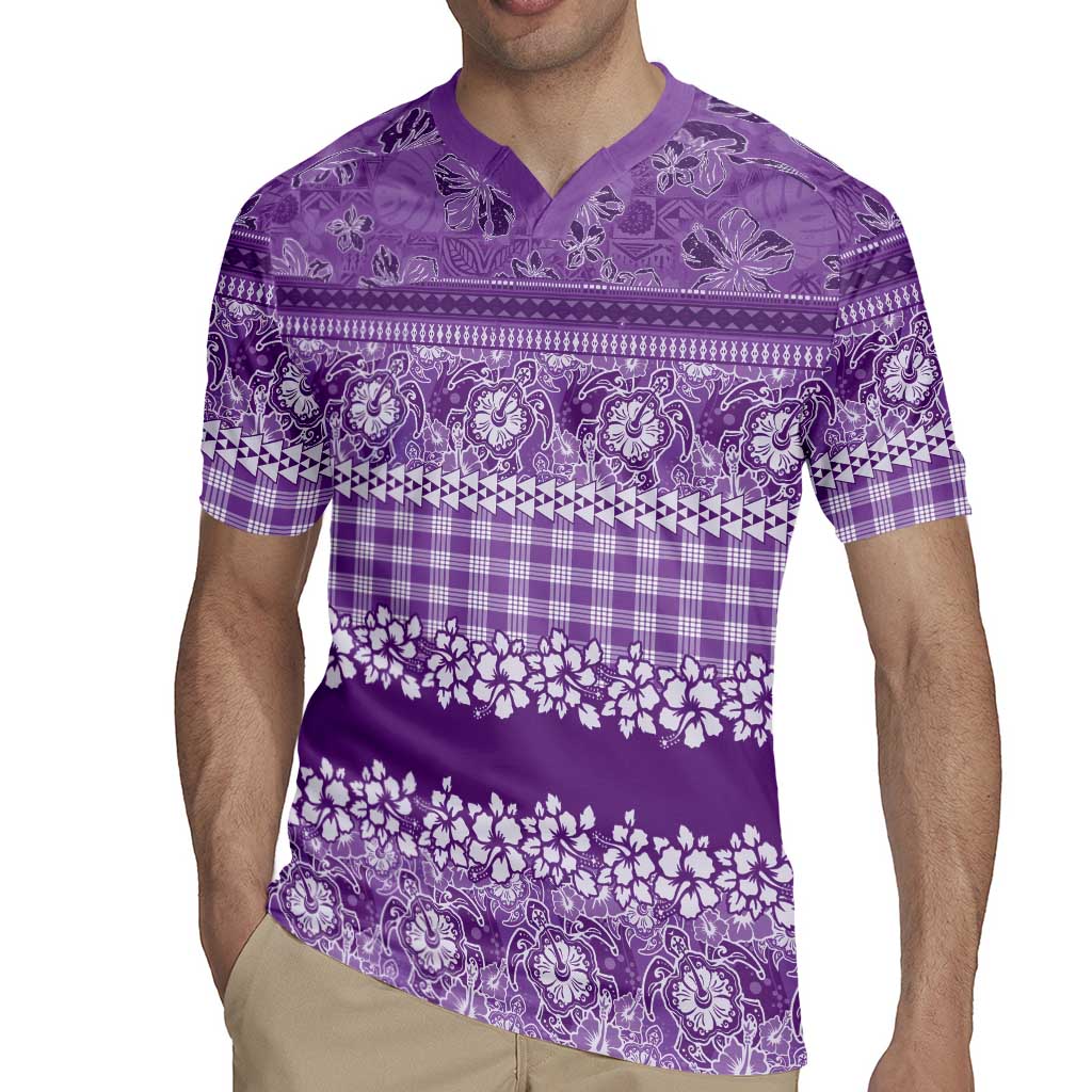 Hawaiian Hibiscus Honu Rugby Jersey Purple Mele Kalikimaka Palaka Spirit LT9 - Polynesian Pride