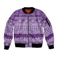 Hawaiian Hibiscus Honu Sleeve Zip Bomber Jacket Purple Mele Kalikimaka Palaka Spirit LT9 Unisex Purple - Polynesian Pride