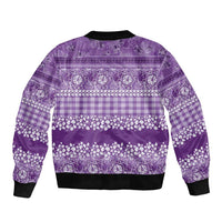 Hawaiian Hibiscus Honu Sleeve Zip Bomber Jacket Purple Mele Kalikimaka Palaka Spirit LT9 - Polynesian Pride