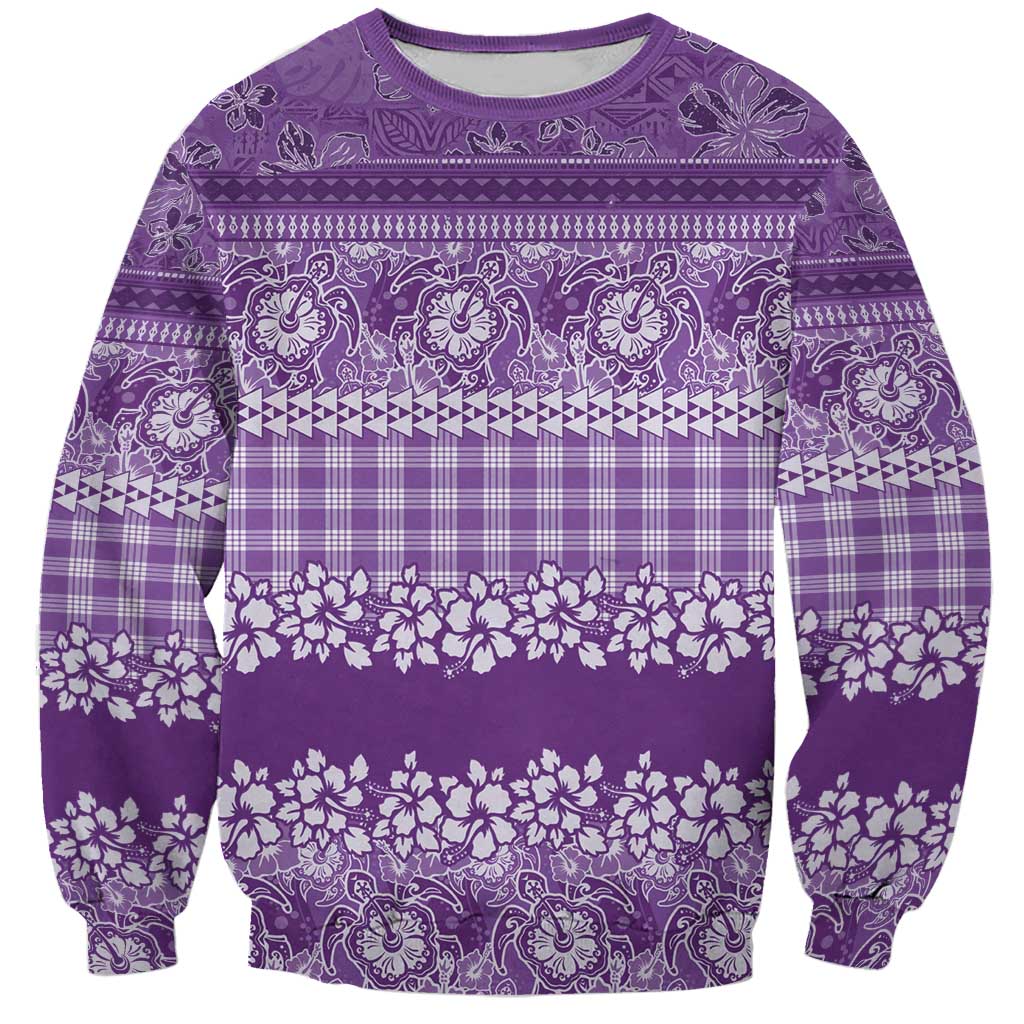 Hawaiian Hibiscus Honu Sweatshirt Purple Mele Kalikimaka Palaka Spirit LT9 Unisex Purple - Polynesian Pride