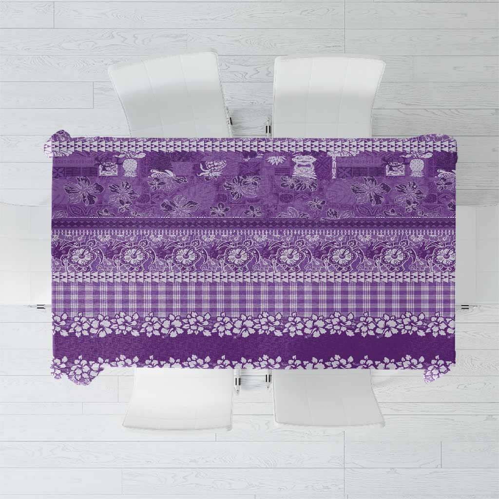 Hawaiian Hibiscus Honu Tablecloth Purple Mele Kalikimaka Palaka Spirit LT9 Purple - Polynesian Pride