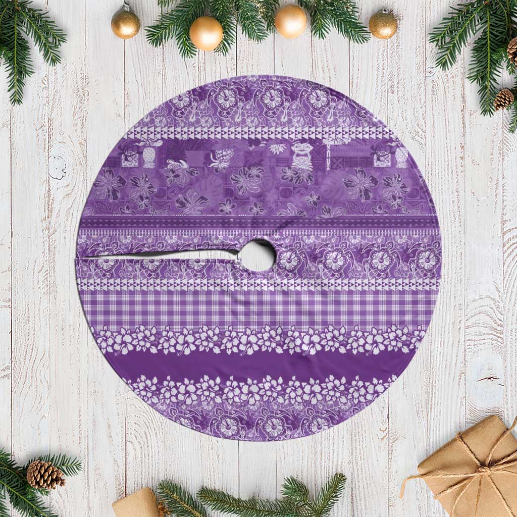Hawaiian Hibiscus Honu Tree Skirt Purple Mele Kalikimaka Palaka Spirit LT9 Casual Purple - Polynesian Pride