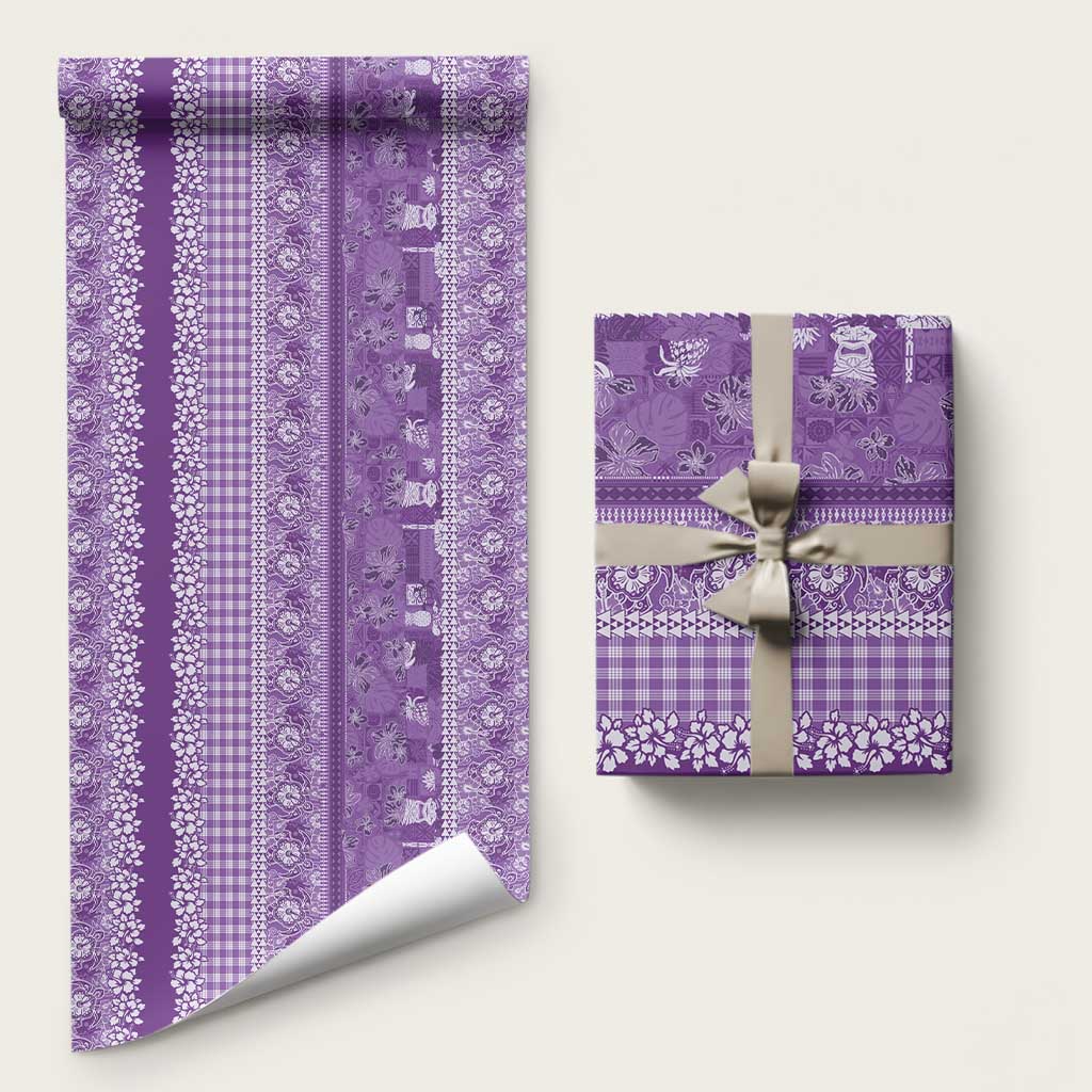 Hawaiian Hibiscus Honu Wrapping Paper Purple Mele Kalikimaka Palaka Spirit LT9 58" × 23" Purple - Polynesian Pride