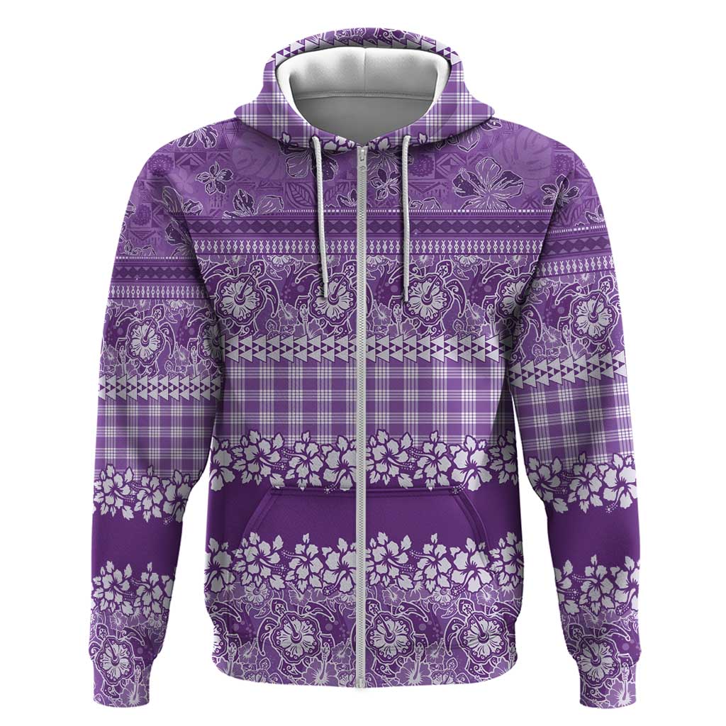 Hawaiian Hibiscus Honu Zip Hoodie Purple Mele Kalikimaka Palaka Spirit LT9 Zip Hoodie Purple - Polynesian Pride