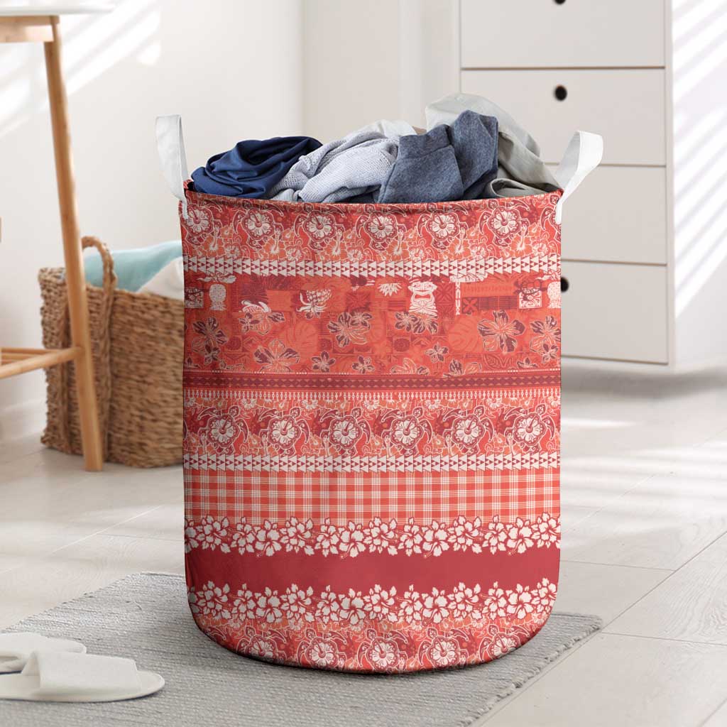 Hawaiian Hibiscus Honu Laundry Basket Red Mele Kalikimaka Palaka Spirit LT9 Red - Polynesian Pride