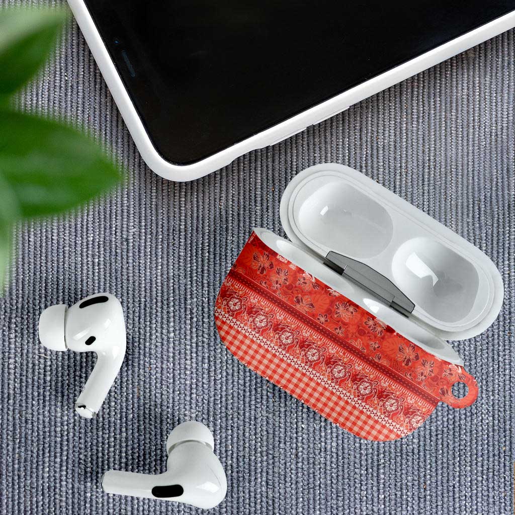 Hawaiian Hibiscus Honu AirPods Case Red Mele Kalikimaka Palaka Spirit LT9 - Polynesian Pride