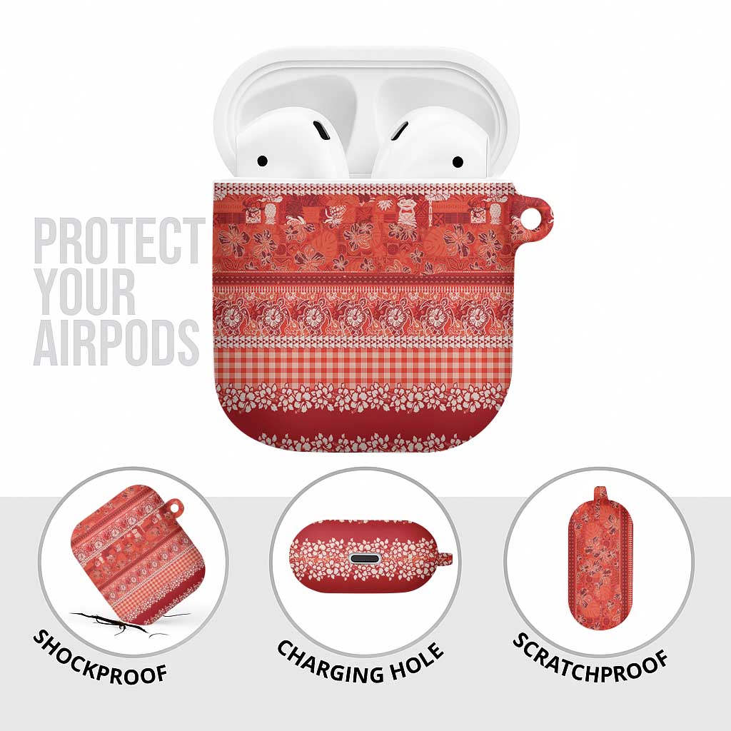 Hawaiian Hibiscus Honu AirPods Case Red Mele Kalikimaka Palaka Spirit LT9 - Polynesian Pride