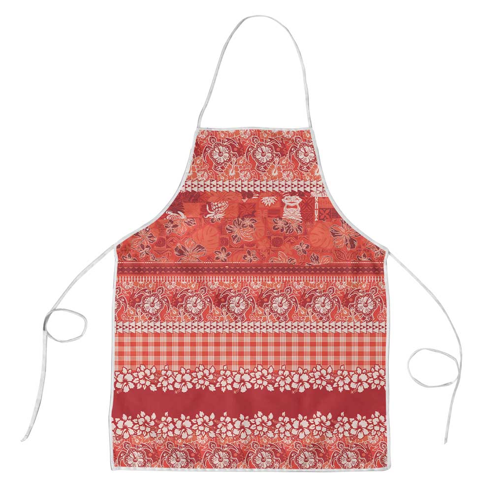 Hawaiian Hibiscus Honu Apron Red Mele Kalikimaka Palaka Spirit LT9 Red - Polynesian Pride