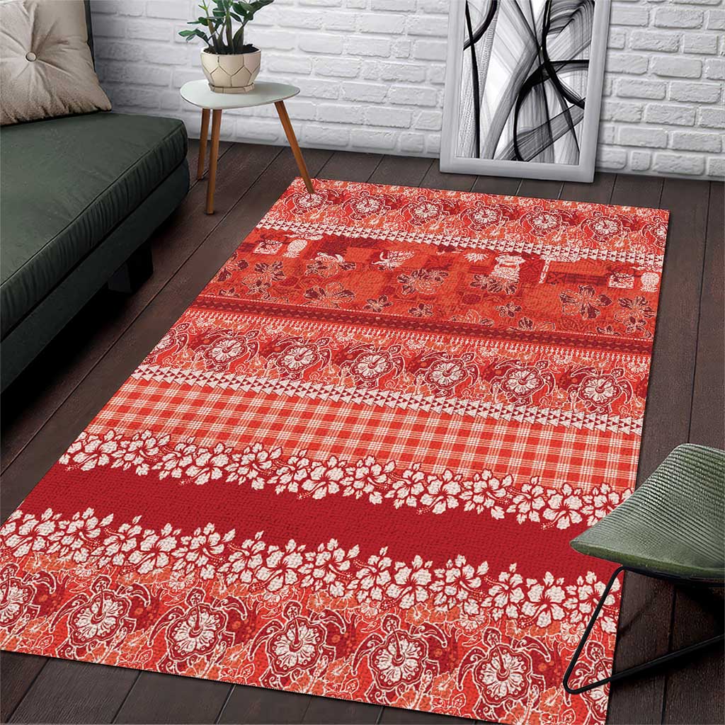 Hawaiian Hibiscus Honu Area Rug Red Mele Kalikimaka Palaka Spirit LT9 Red - Polynesian Pride