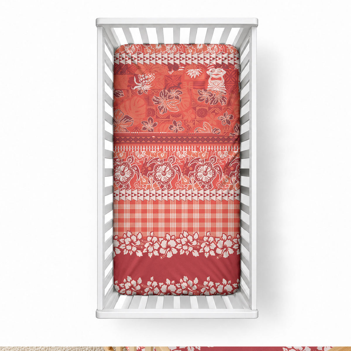 Hawaiian Hibiscus Honu Baby Bed Cover Red Mele Kalikimaka Palaka Spirit LT9 28 × 52 in Red - Polynesian Pride