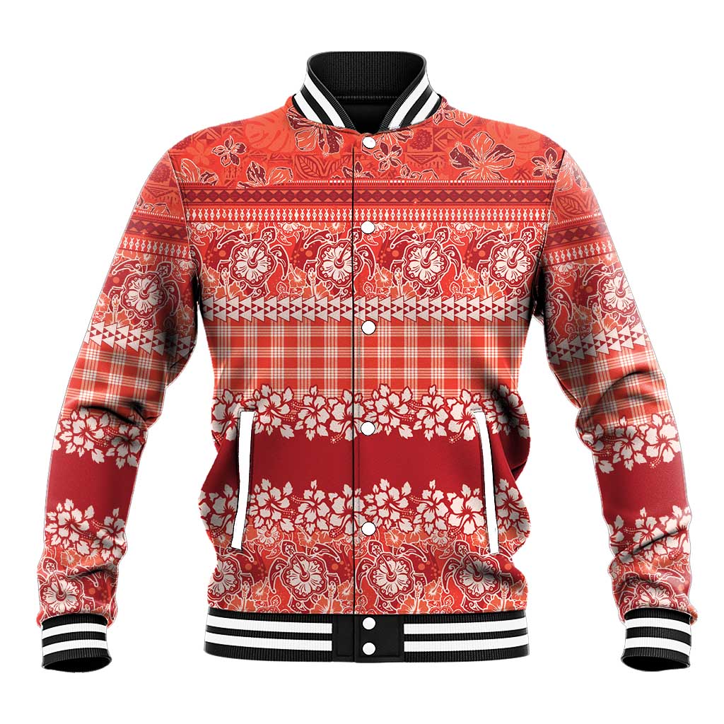 Hawaiian Hibiscus Honu Baseball Jacket Red Mele Kalikimaka Palaka Spirit LT9 Unisex Red - Polynesian Pride