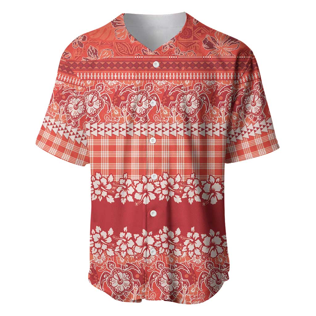 Hawaiian Hibiscus Honu Baseball Jersey Red Mele Kalikimaka Palaka Spirit LT9 Red - Polynesian Pride