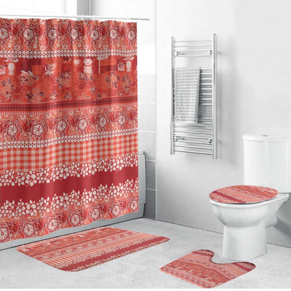 Hawaiian Hibiscus Honu Bathroom Set Red Mele Kalikimaka Palaka Spirit LT9 Bathroom Set (4 pcs) Red - Polynesian Pride