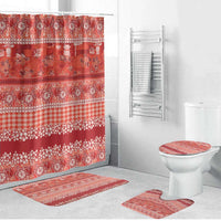 Hawaiian Hibiscus Honu Bathroom Set Red Mele Kalikimaka Palaka Spirit LT9 Bathroom Set (4 pcs) Red - Polynesian Pride
