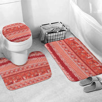 Hawaiian Hibiscus Honu Bathroom Set Red Mele Kalikimaka Palaka Spirit LT9 Mat Set Only (3 pcs) One Size Red - Polynesian Pride