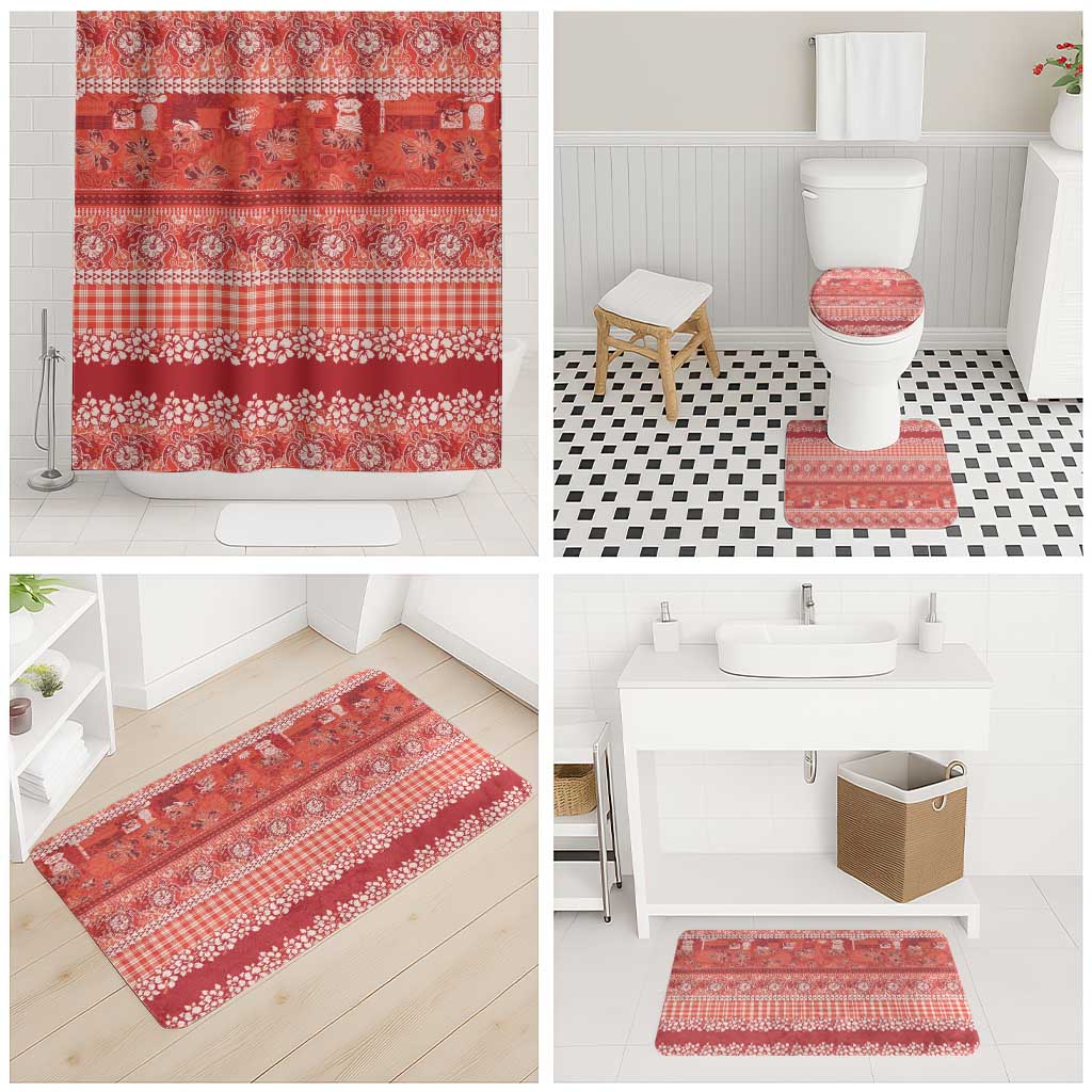 Hawaiian Hibiscus Honu Bathroom Set Red Mele Kalikimaka Palaka Spirit LT9 - Polynesian Pride