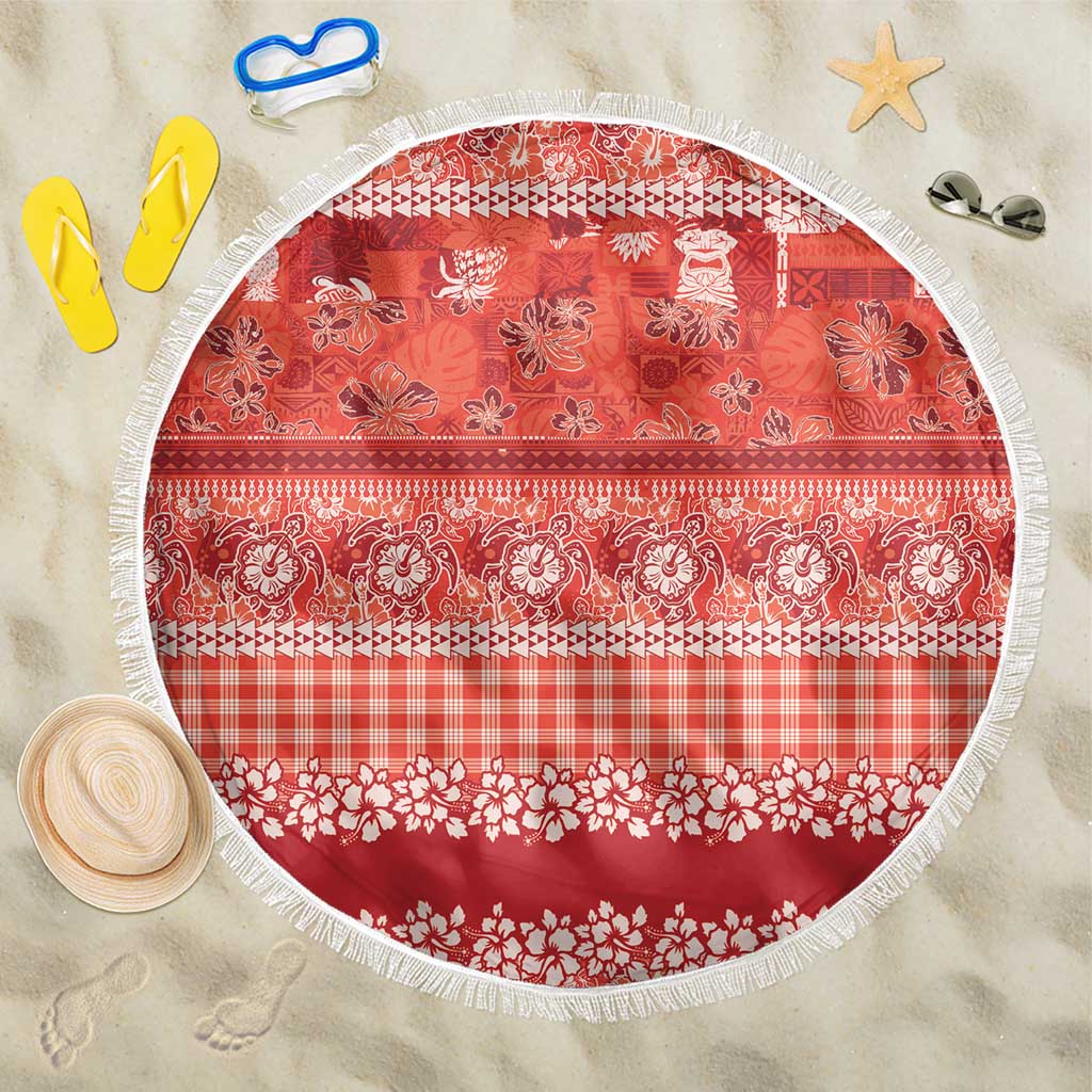 Hawaiian Hibiscus Honu Beach Blanket Red Mele Kalikimaka Palaka Spirit LT9 One Size 150cm Red - Polynesian Pride