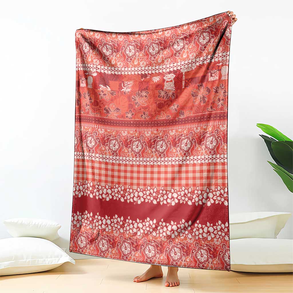 Hawaiian Hibiscus Honu Blanket Red Mele Kalikimaka Palaka Spirit LT9 - Polynesian Pride