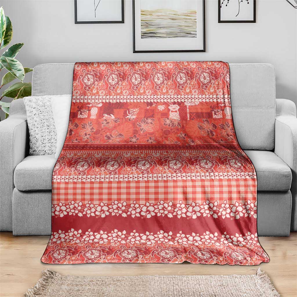 Hawaiian Hibiscus Honu Blanket Red Mele Kalikimaka Palaka Spirit LT9 - Polynesian Pride