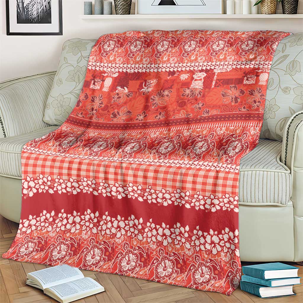 Hawaiian Hibiscus Honu Blanket Red Mele Kalikimaka Palaka Spirit LT9 - Polynesian Pride