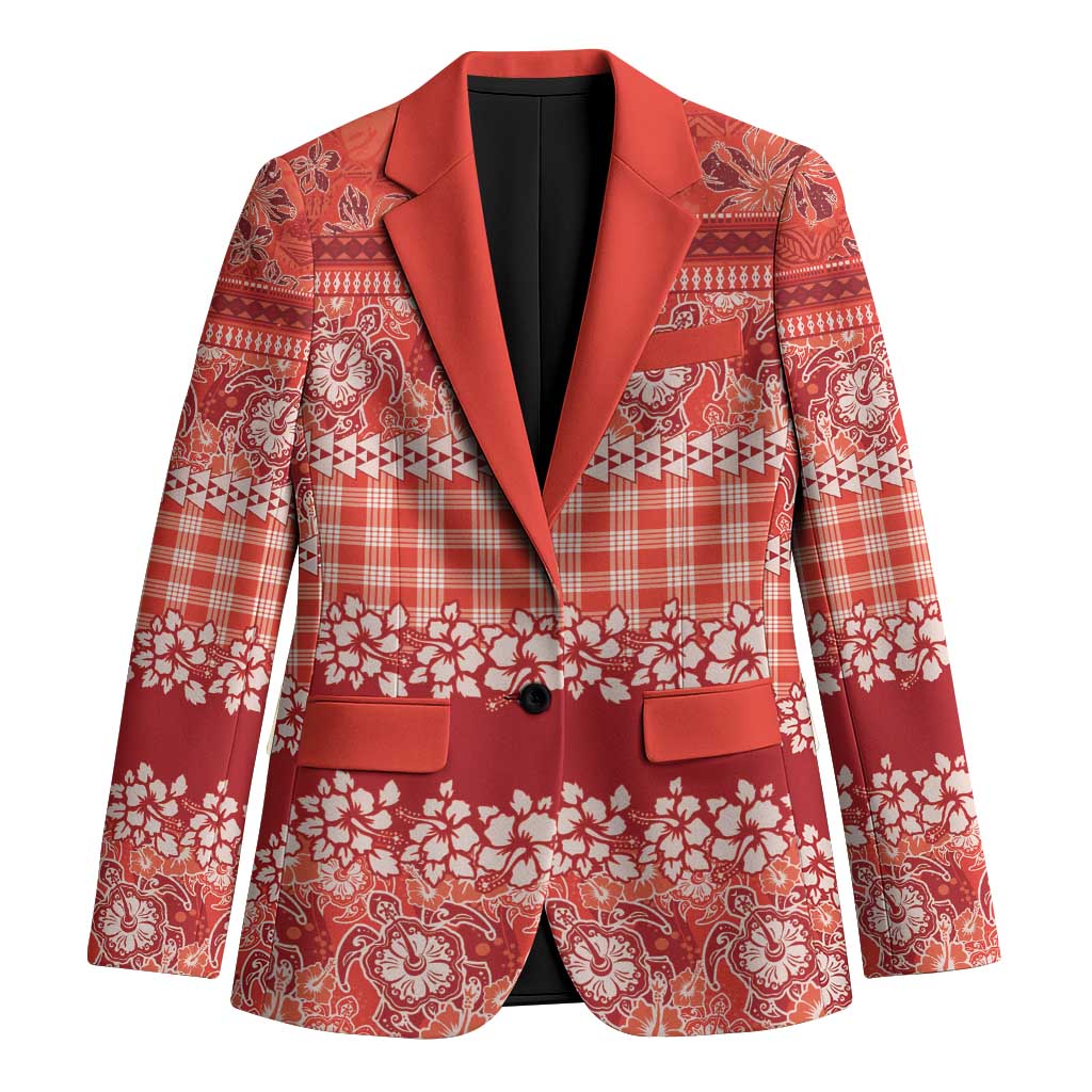 Hawaiian Hibiscus Honu Blazer Red Mele Kalikimaka Palaka Spirit LT9 Unisex Red - Polynesian Pride