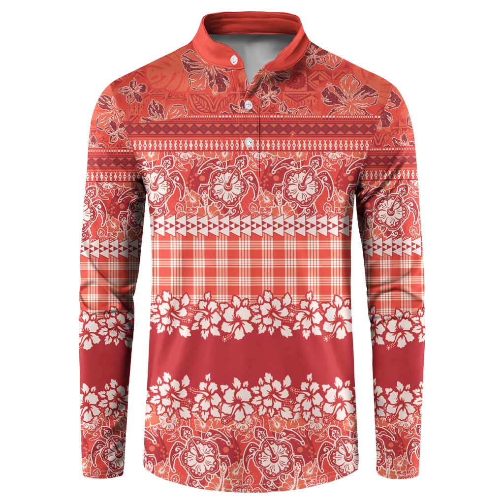 Hawaiian Hibiscus Honu Button Sweatshirt Red Mele Kalikimaka Palaka Spirit LT9 Red - Polynesian Pride