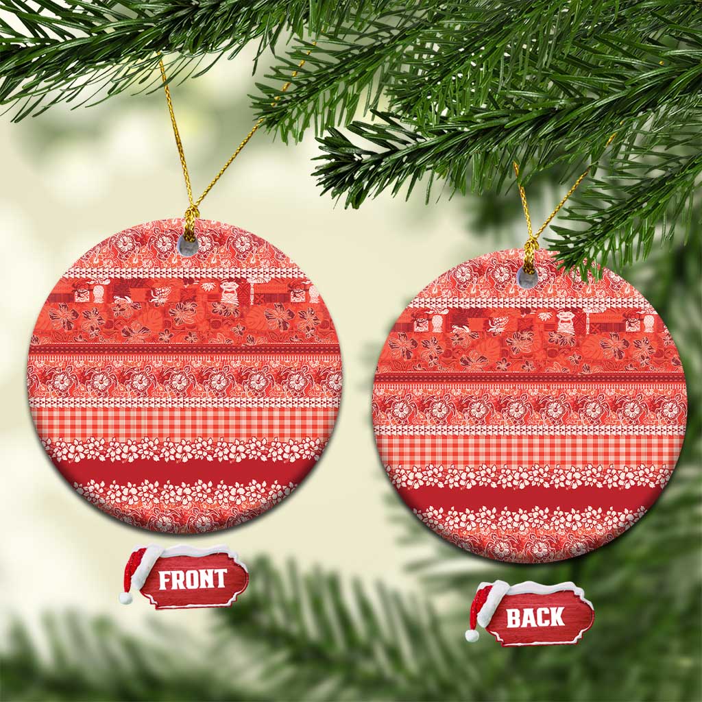Hawaiian Hibiscus Honu Ceramic Ornament Red Mele Kalikimaka Palaka Spirit LT9 Circle Red - Polynesian Pride