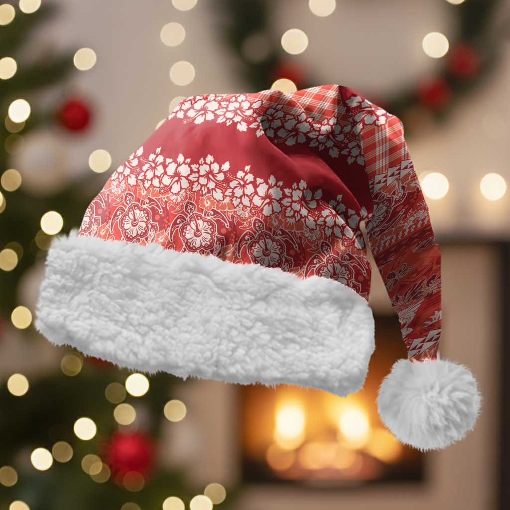 Hawaiian Hibiscus Honu Christmas Santa Hat Red Mele Kalikimaka Palaka Spirit LT9 With Fur Red - Polynesian Pride